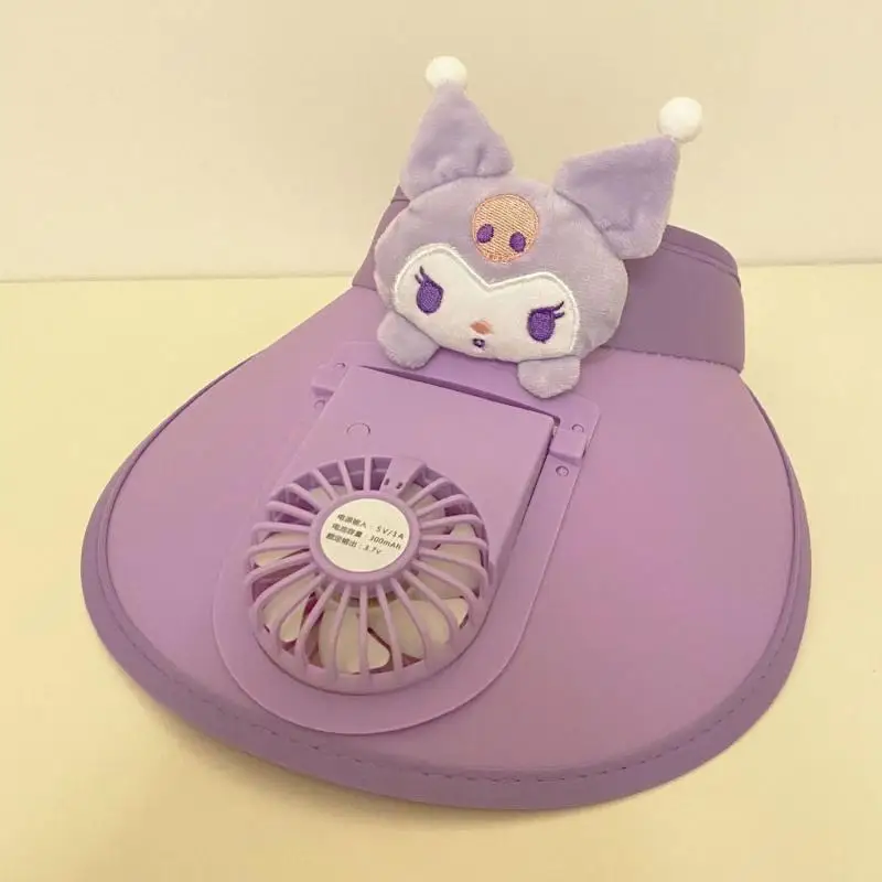 Кепка с вентилятором Sanrio Kuromi Cinnamoroll, мини-вентилятор, милая аниме-мультяшная студенческая кепка для детей и девочек, для взрослых, портативная шляпа от солнца Kawaii