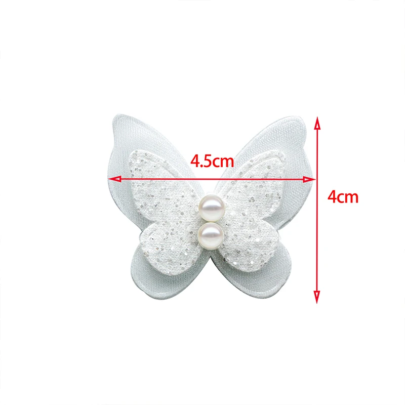 20PCS Double-Layer Organza Butterfly Applique with Pearl Children's Clothing Dress DIY Sew Patches Hat Shoes Bag Decor Accessory
