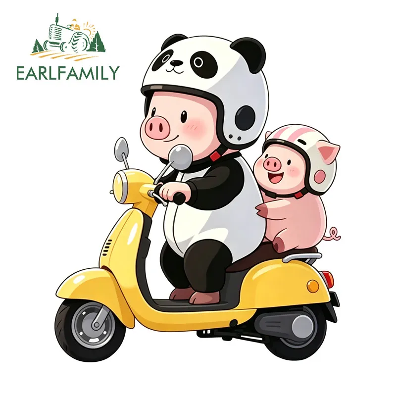 EARLFAMILY Rider Pig Cartoon Car Stickers Rear Windshield Motorcycle Laptop Suitcase Truck Bumper Decal Scratch-Proof Car Goods