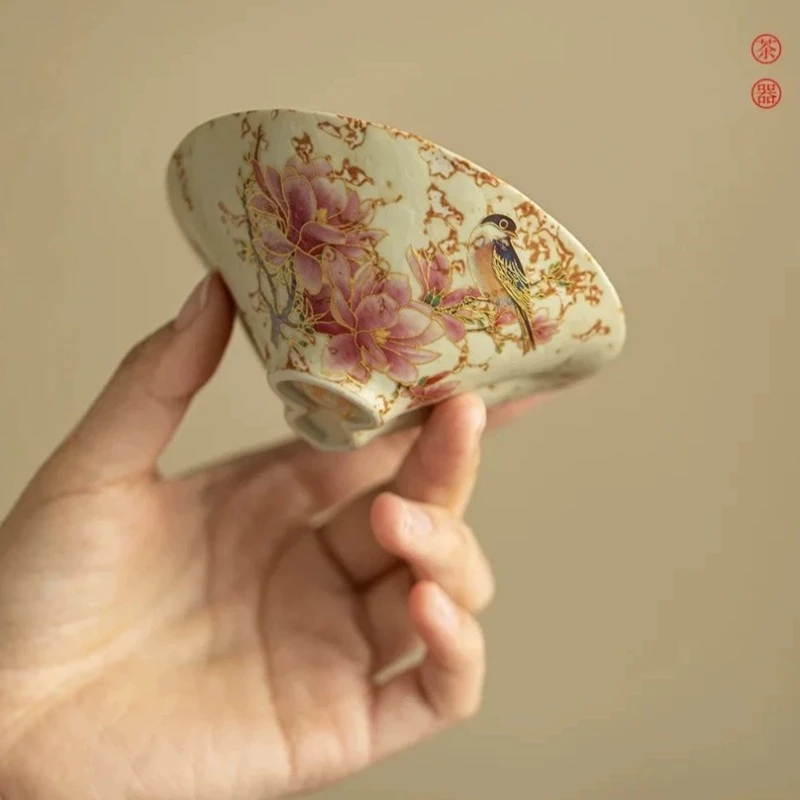 Jingdezhen Blue White Kiln Red Magpie Pattern Master Cup Conical Ceramic Tasting Cup Kung Fu Tea Set Home Office Gift