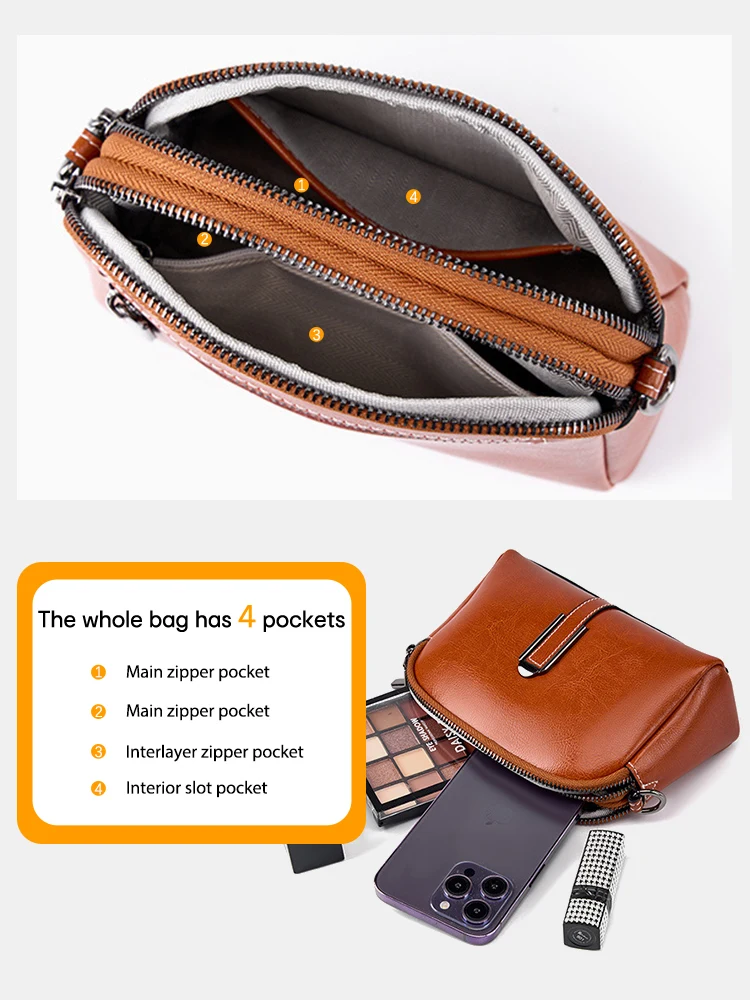 Zency 100% Oil Wax Top Leather Small Crossbody Bags For Women Fashion Designer Shoulder Bag For Phone Handbag Purse Messenger