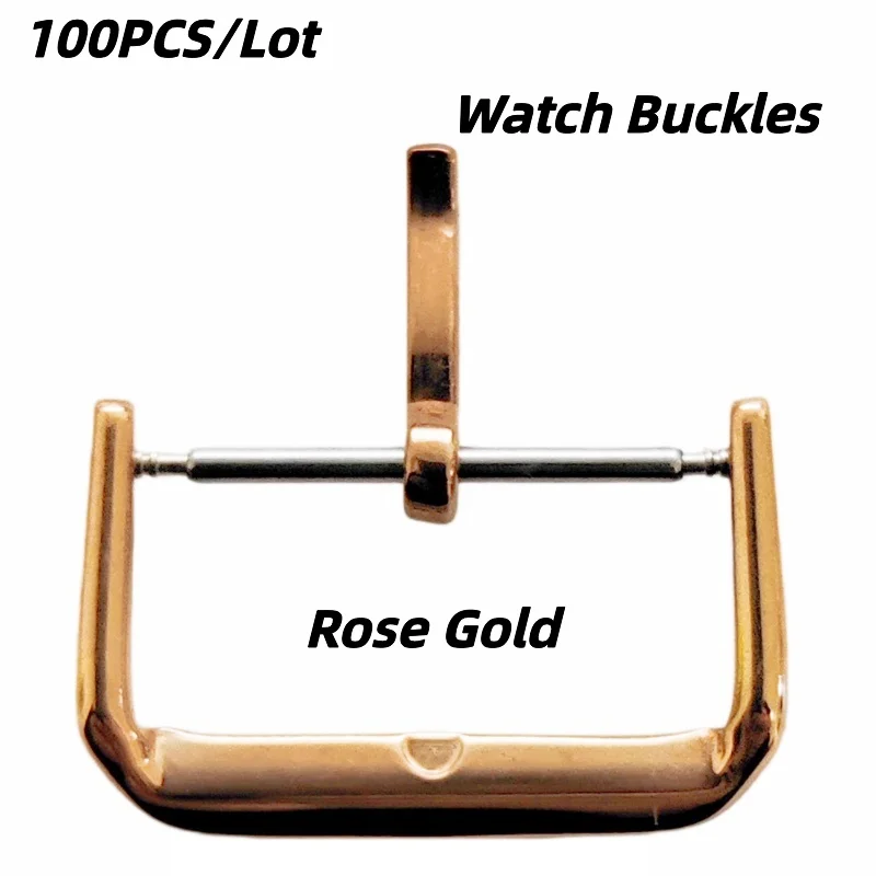 Wholesale 100PCS/Lot Rose Gold Polished Stainless Steel Watch Buckles Assorted Sizes 10MM-22MM For Watch Bands Watch Straps