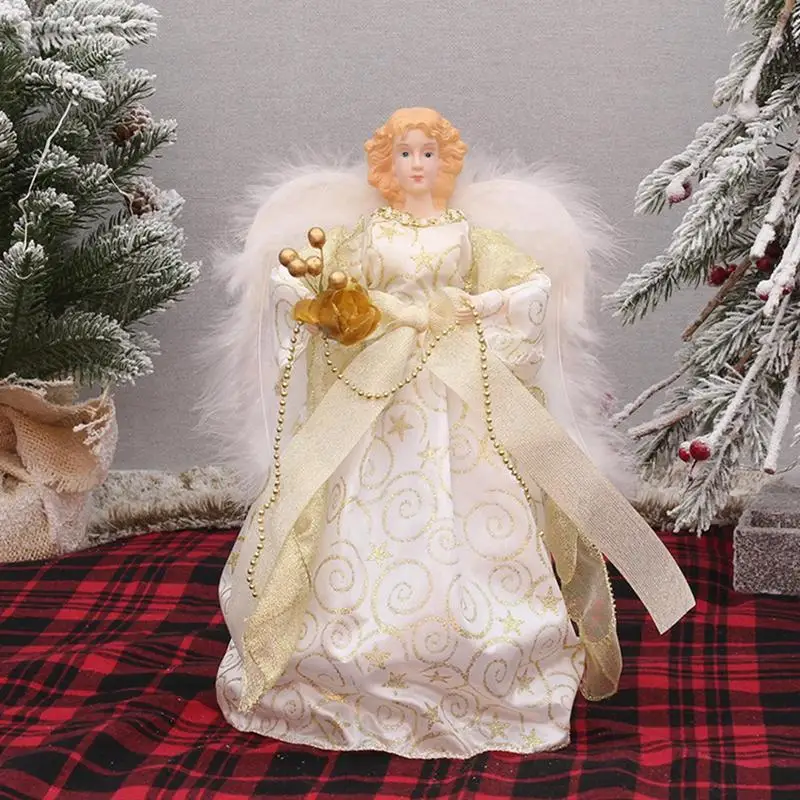 Angel Tree Topper Tree Top Angel White Feather Wings 7.08in Angel Treetop Figurine Christmas Tree Topper Ornaments For Birthday