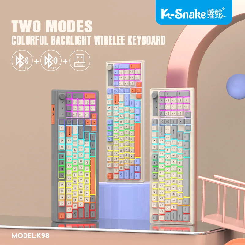 

K-sanke K98 Bluetooth беспроводная бесшумная клавиатура USB двухрежимная перезаряжаемая RGB механическая сенсорная клавиатура для офиса