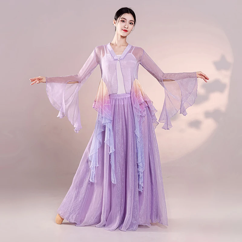 Classical Dance Costumes Women hanfu Practice Chinese Dance Performance Clothes Fairy Flowing Ancient Wind Saree Clothes