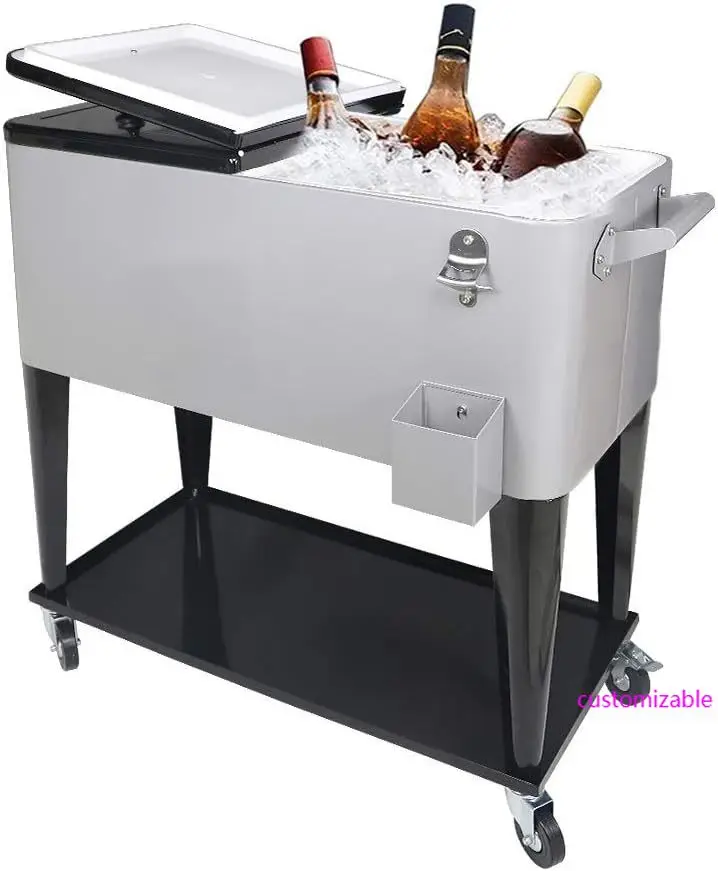 

80 QT вращающаяся тележка для охлаждения, подставка для льда для наружного внутреннего дворика, портативный холодильник для бара, тележка для холодных напитков, ванна, задний двор