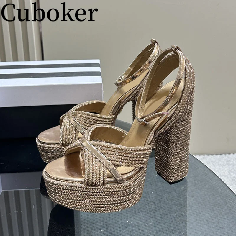 2024 Luxury Runway  Crystal Banquet Sandals Platform Peep toe Pumps High Heels Bling Women Sandals Sexy Ladies Pumps for Woman