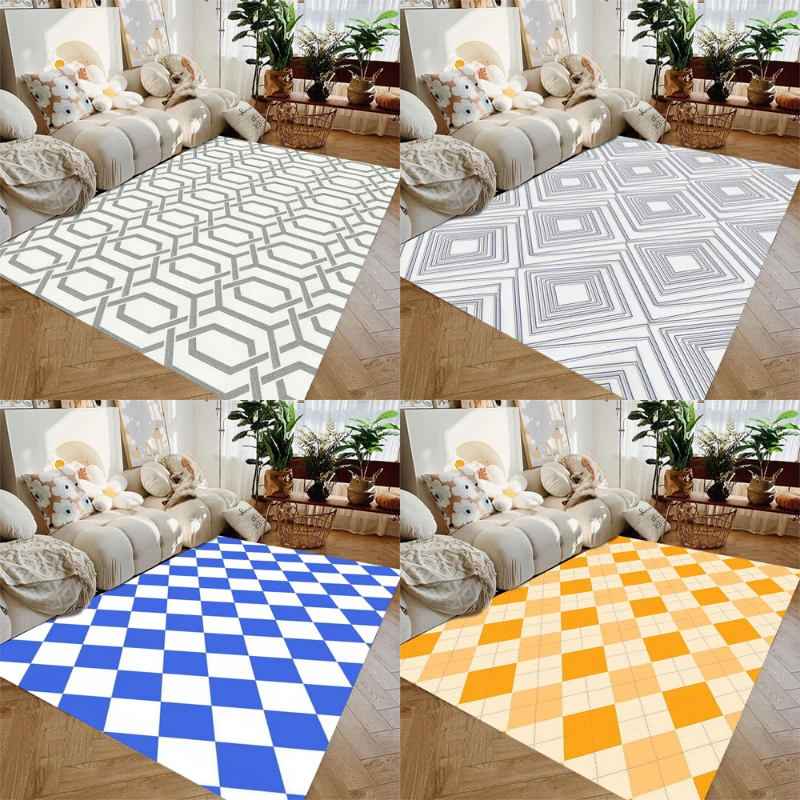 

Japanese Style Carpets for Living Room Checkerboard Bedroom Rug Fluffy Soft Cloakroom Carpet Home Washable Floor Mat Decorate