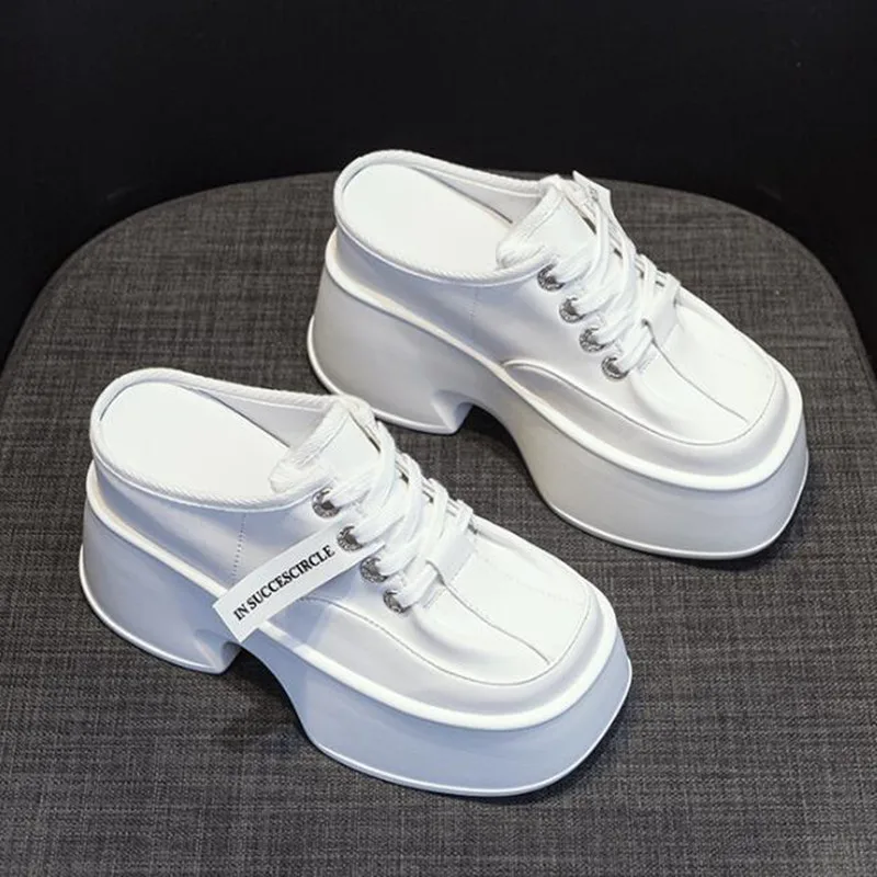 

New 11cm Platform Wedge Casual Punk Genuine Leather Breathable 2026 Summer Comfy Chunky Slippers High Brand Fashion Women Shoes