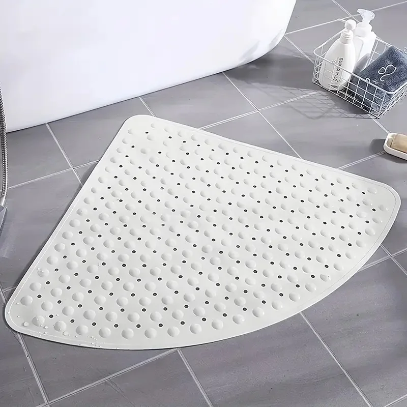 1pc Non-Slip Corner Bath Mat with Suction Cups & Drain Holes, 21x21in, PVC Shower Mat Bathtub Mat Machine Washable Floor Mat