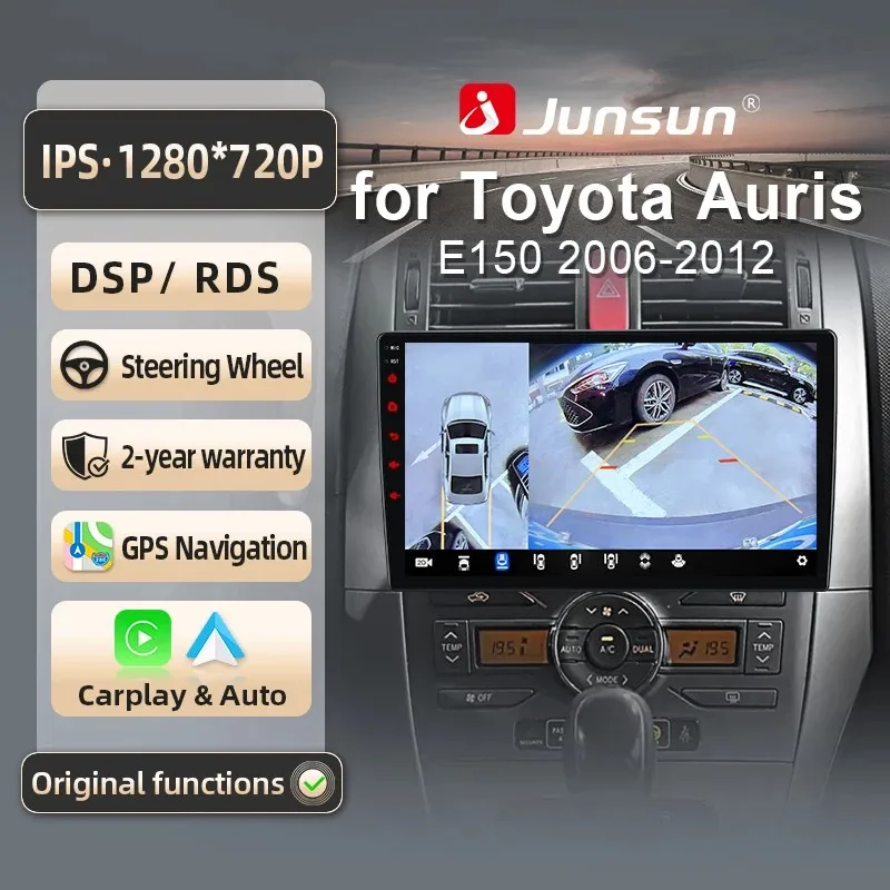 Junsun für Toyota Auris E150 2006-2012 9 Zoll 4GB 64GB Android 13 Autoradio GPS Navigation Carplay DSP Bluetooth FM Lenkradbedienung Unterstützung USB AUX Eingang Rückfahrkamera Bereit 1080P Video