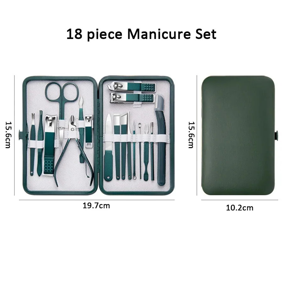 7-18 Stuks Manicure Set Nagelknipper Kit Professionele Roestvrijstalen Nagelverzorging Tools Met Lederen Reiskoffer Voor Mannen En Vrouwen