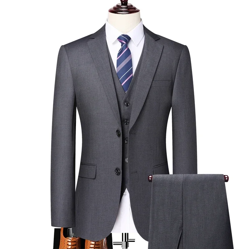 

2026 Suit Fashionable and Formal Outdoor Gentleman Solid Color Men's (Blazer+vest+pants) Business Wedding Host Gentleman's Suit