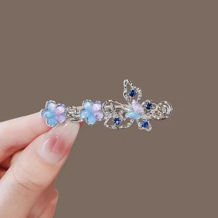 Charming Rhinestone Butterfly Hair Clip, Delicate and Durable Women's Alloy Duckbill Clip with Side Bangs and Hair Accessories