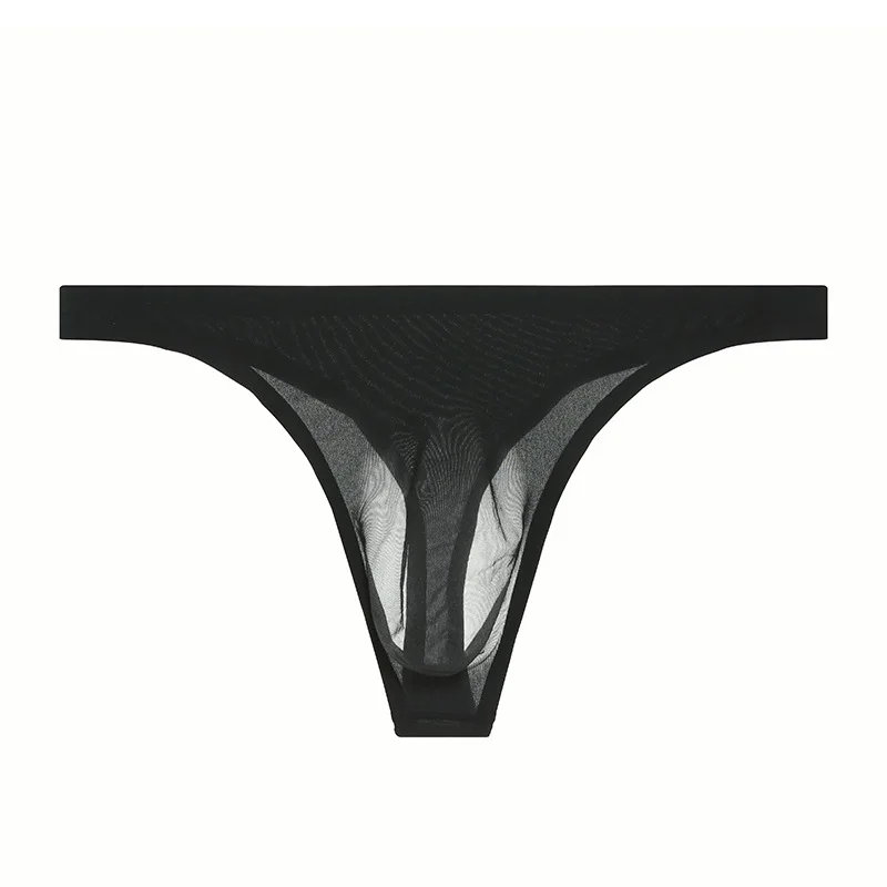 Bragas transparentes sin costuras para hombre, ropa interior Sexy ultrafina de seda de hielo, bolsa para pene, tangas, Tanga con parte trasera en T