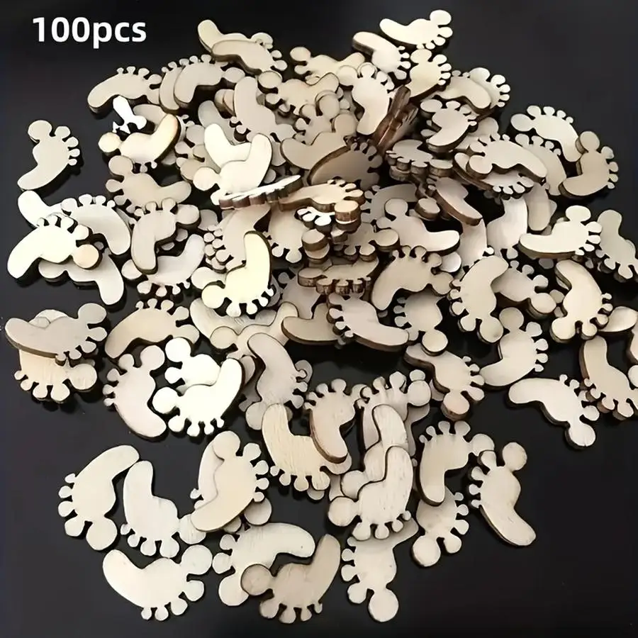 1/5/10/20/50/100pcs Unfinished wooden footprint cutouts - 8mm x 0.79in, natural khaki color, perfect for DIY crafts, scrapbookin