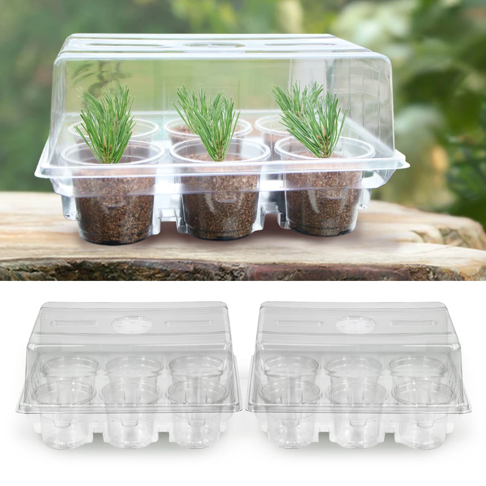 Transparency PET Nursery Grow Box Kit with 6 Seedling Cups Adjustable Vented Lid for Seed Germination Pot Home Garden Accessorie