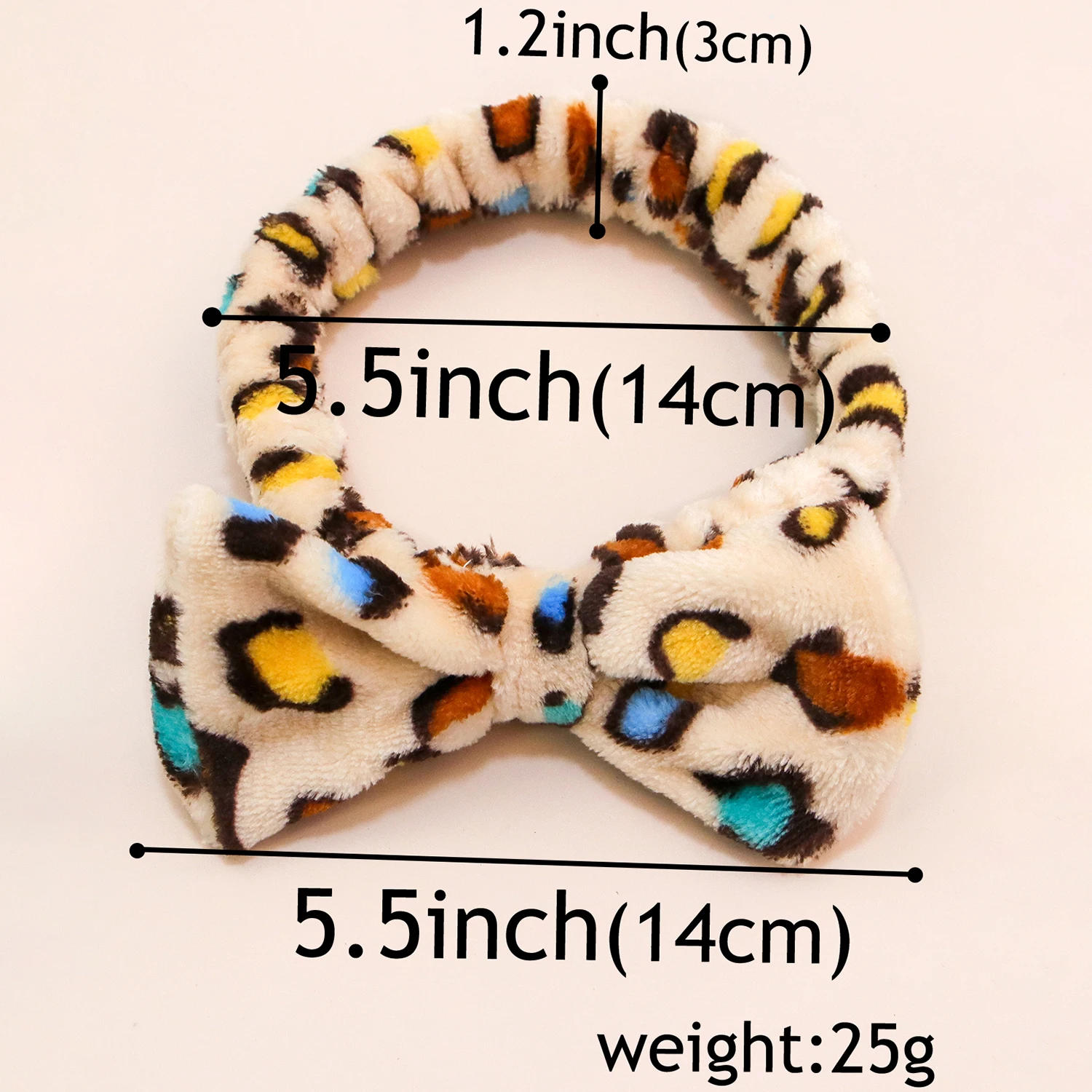 6 piece, leopard print bow plush headband for women, face wash, makeup, skincare, wide and soft headband hair accessory.