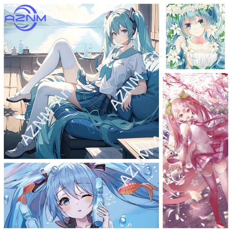 1 Stück Cartoon Hatsune Miku Niedliches Leinwand-Poster Kinderzimmer Wanddekoration Wohnzimmer Hintergrund-Dekoration Hängendes Gemälde