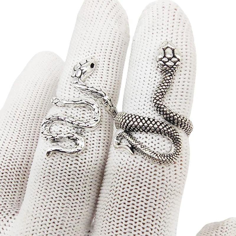 50pcs/Lot Wholesale Mix Style Vintage Silver Color Snake Finger Rings for Women Men Hot Open Adjust Big Animal Jewelry Party Bar