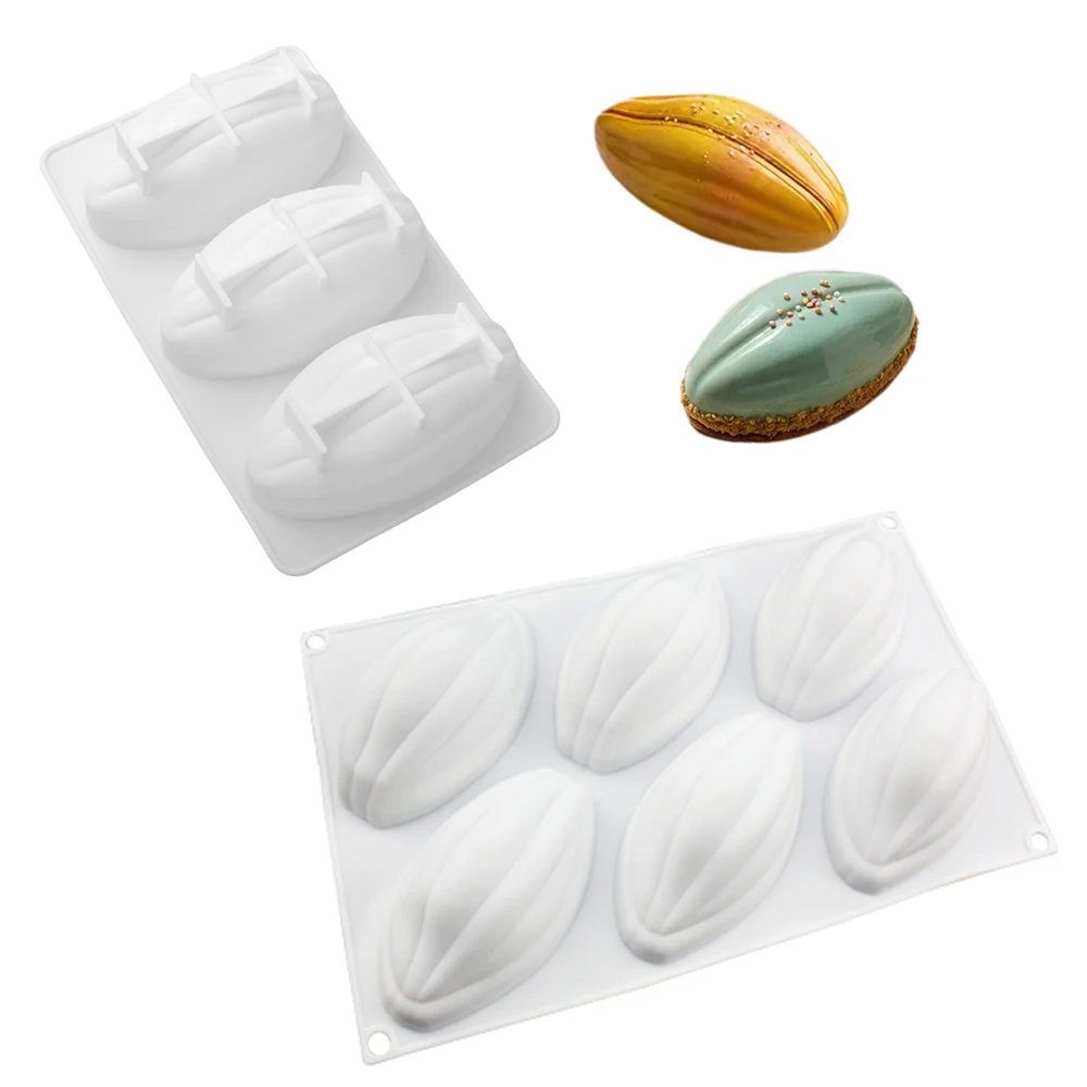 Cocoa Pod Design 3 or 6-Cell Silicone Mousse Cake Mould Chocolate Bakeware Food Grade Kitchen Dessert Tools Cake Baking Mold