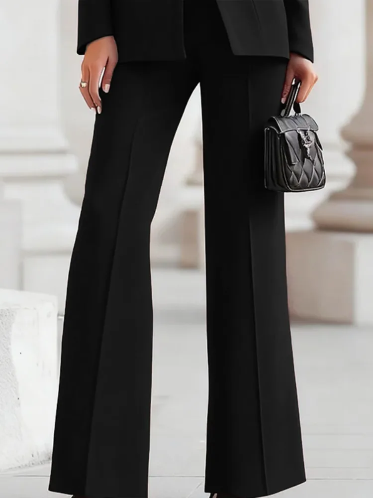 Yeezzi Women's Solid Color Suit Flared Pants Elastic High Waisted Loose Fit Office Formal Trousers Elegant Work Wear Bottoms