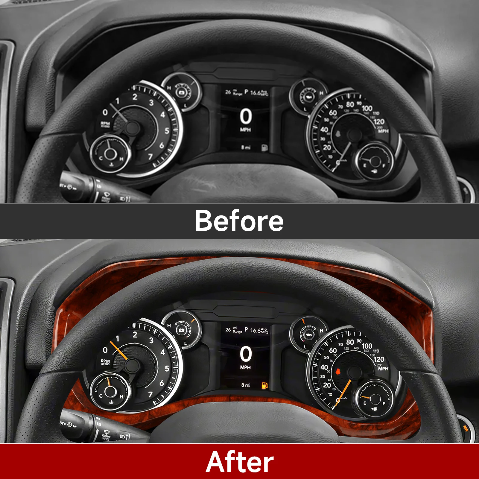 For Dodge RAM 1500 2500 3500 2019-2026.Car Dashboard Speed ​​Display Panel.Wood Grain Interior Sticker ABS Trim Accessories. - view 5