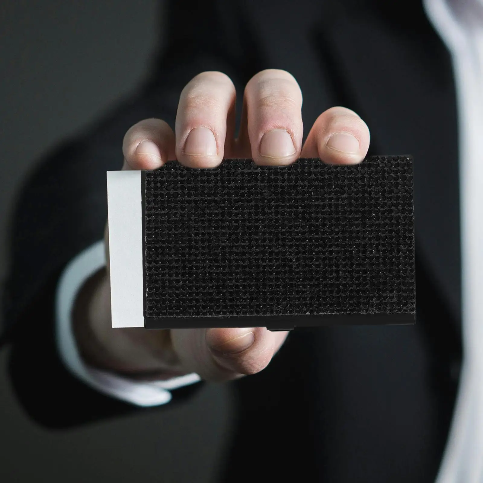 Rhinestone Business Card Holder Metal Cards Case Compact Size Water Drill Pocket Container for Desktop Storage Box