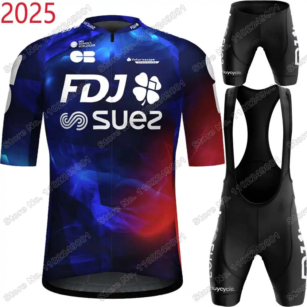 2025 Team FDJ SUEZ Cycling Jersey Set Unisex Cycling Clothing Men Women Short Sleeve Kit Road Bike Shirt Suit Bicycle Bib Shorts