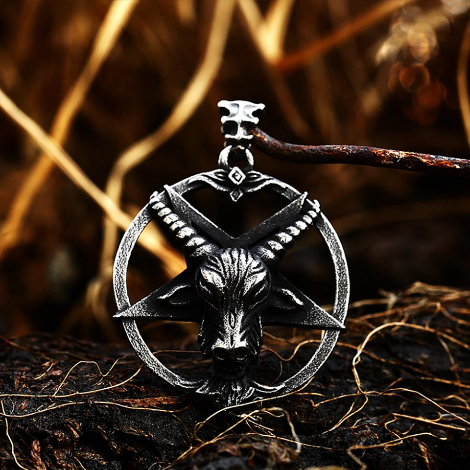 Vintage Satanic Demon Sheep Head Pendant Necklace For Men Stainless Steel Punk Biker Pentagram Necklaces Jewelry Gifts Wholesale