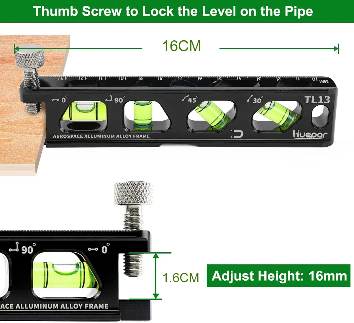 Huepar Magnetic Torpedo Bubble Level With Aluminum Alloy Construction Spirit Level With V-Groove And Magnet Track Angle Finder