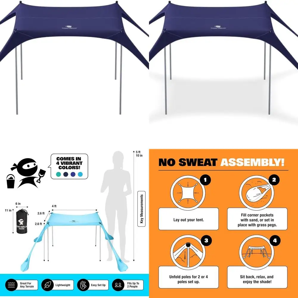 

Portable Beach Shade Tent, UPF 50+ Sun Protection for 2, Ideal for Families, Pets, and Coolers
