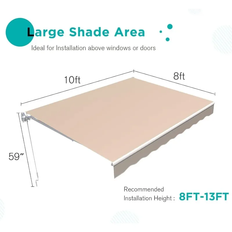 Retractable Awning with Cover, Outdoor Patio Canopy, Sun-setter Deck Awnings, Manual Crank Handle, Sunshade, 10 \'× 8\'