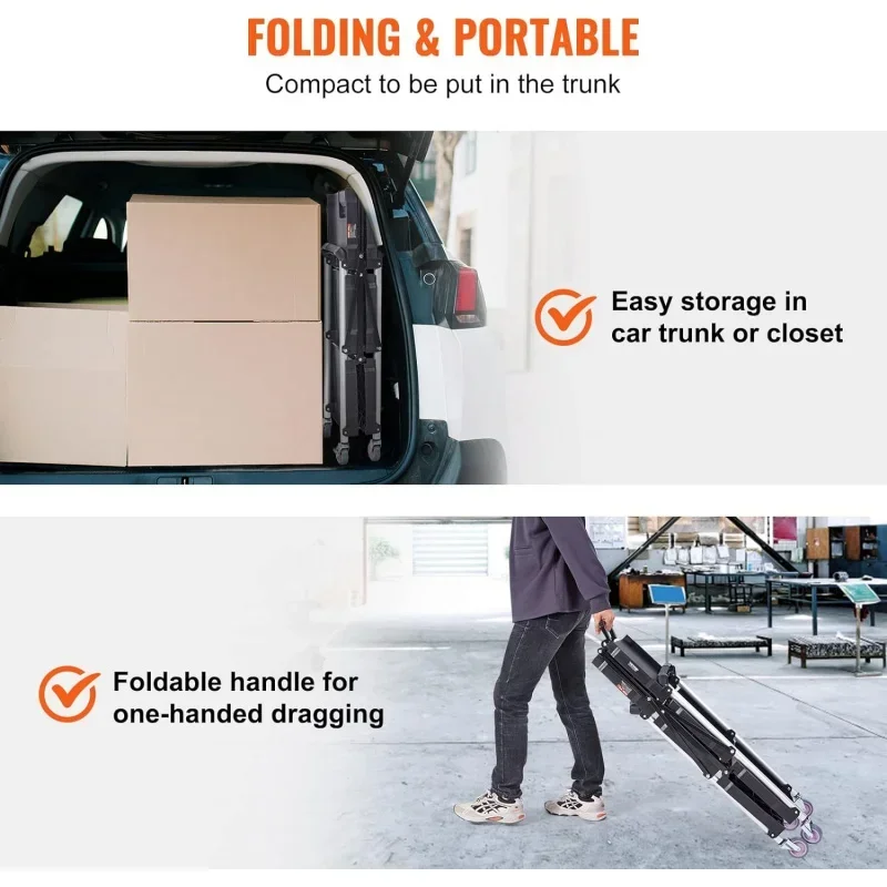 عربة خدمة المرافق القابلة للطي، عربة دوارة بلاستيكية شديدة التحمل بـ 3 أرفف بوزن 165 رطلاً مع 360 درجة °   عجلات دوارة (2 مع فرامل)،