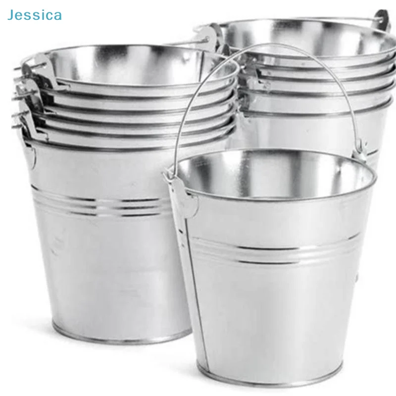 〔S〕6Pcs Mini Tin Bucket Wine Glass With Handles And Rust Resistant Finish For Party Drink Cooling Gardening And Home Storage Use