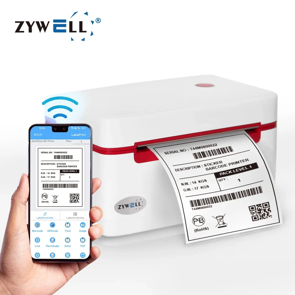 متوفر في المخزون أحدث تحديث ZY909 طابعة حرارية طابعة ملصقات شحن الباركود 4x6 طابعة Waybill A6 الحرارية