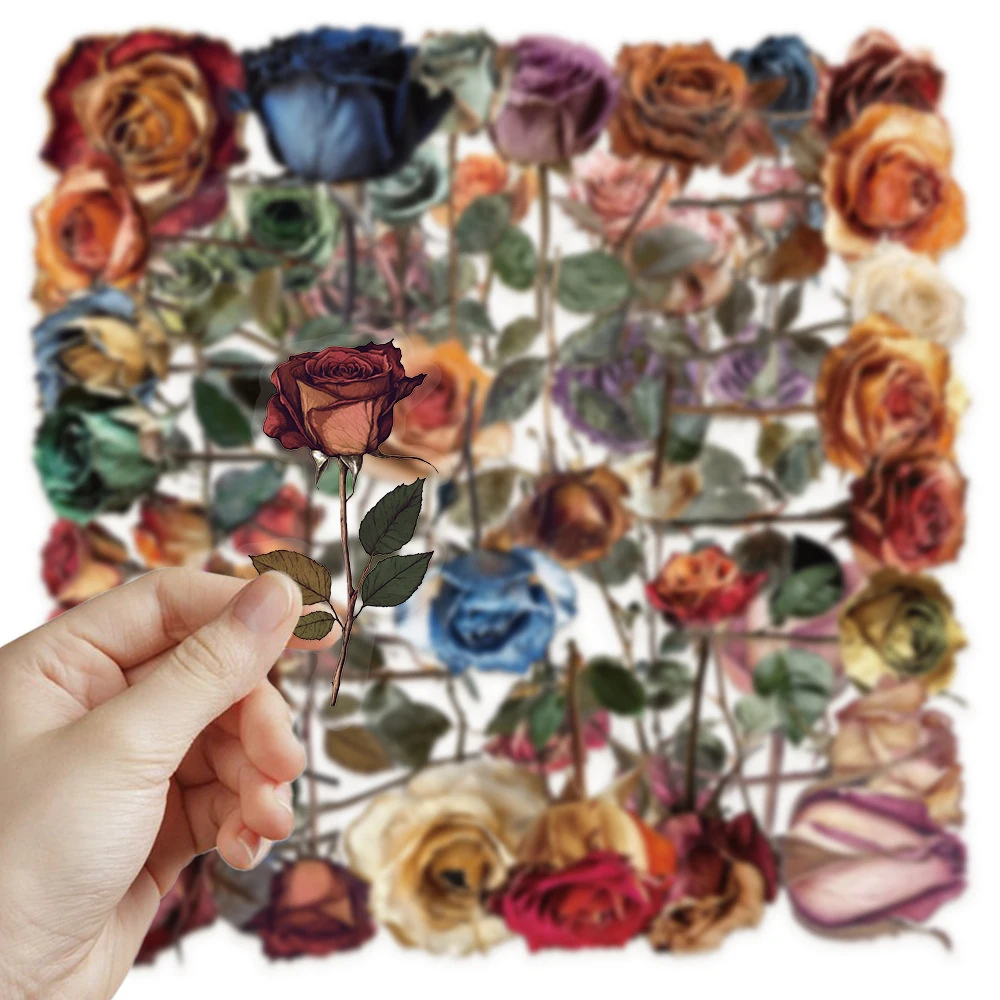 10/30/50pcs Carino Estetico Fiori di Rosa Secche Adesivi Cartoon PET Decalcomanie Giocattolo FAI DA TE Laptop Cancelleria Valigia Adesivo Trasparente
