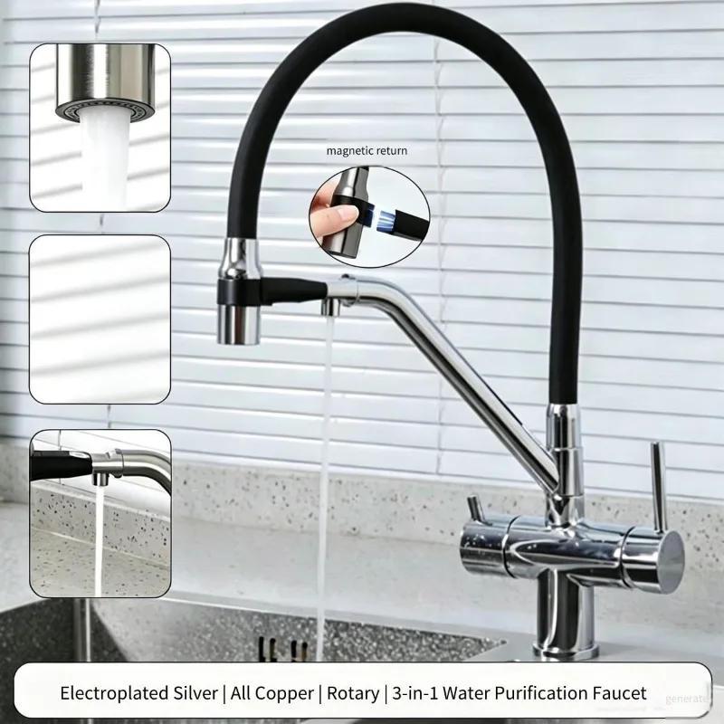 Kitchen Sink Faucets Purification Tap 360 Rotate Water Filter Tap For Kitchen 3 in 1 Purifier Vessel Sink Mixer