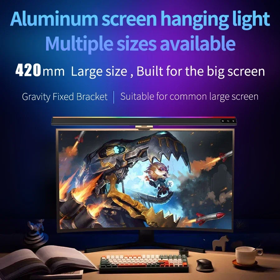 Led Computer Monitor Light Internet Bar Gaming Office Computer Display Screen Lamp Sync to Music RGB Stepless Dimming Lamp