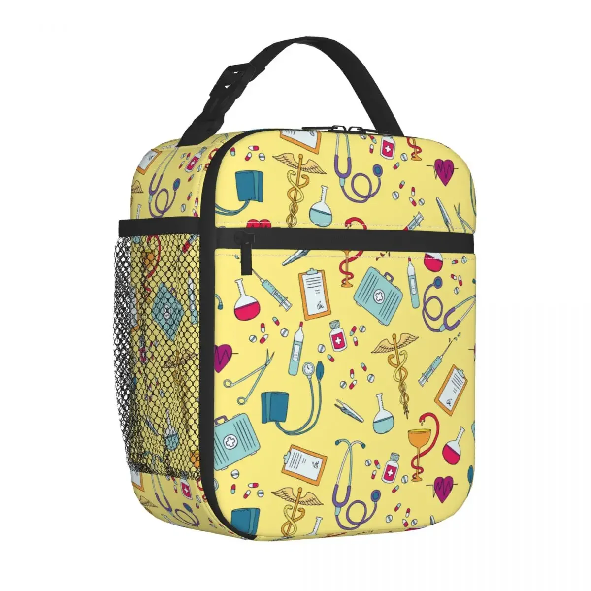 

Medicine Healthcare Pattern Insulated Lunch Bags Portable Lunch Container Cooler Bag Tote Lunch Box Office Outdoor Food Bag