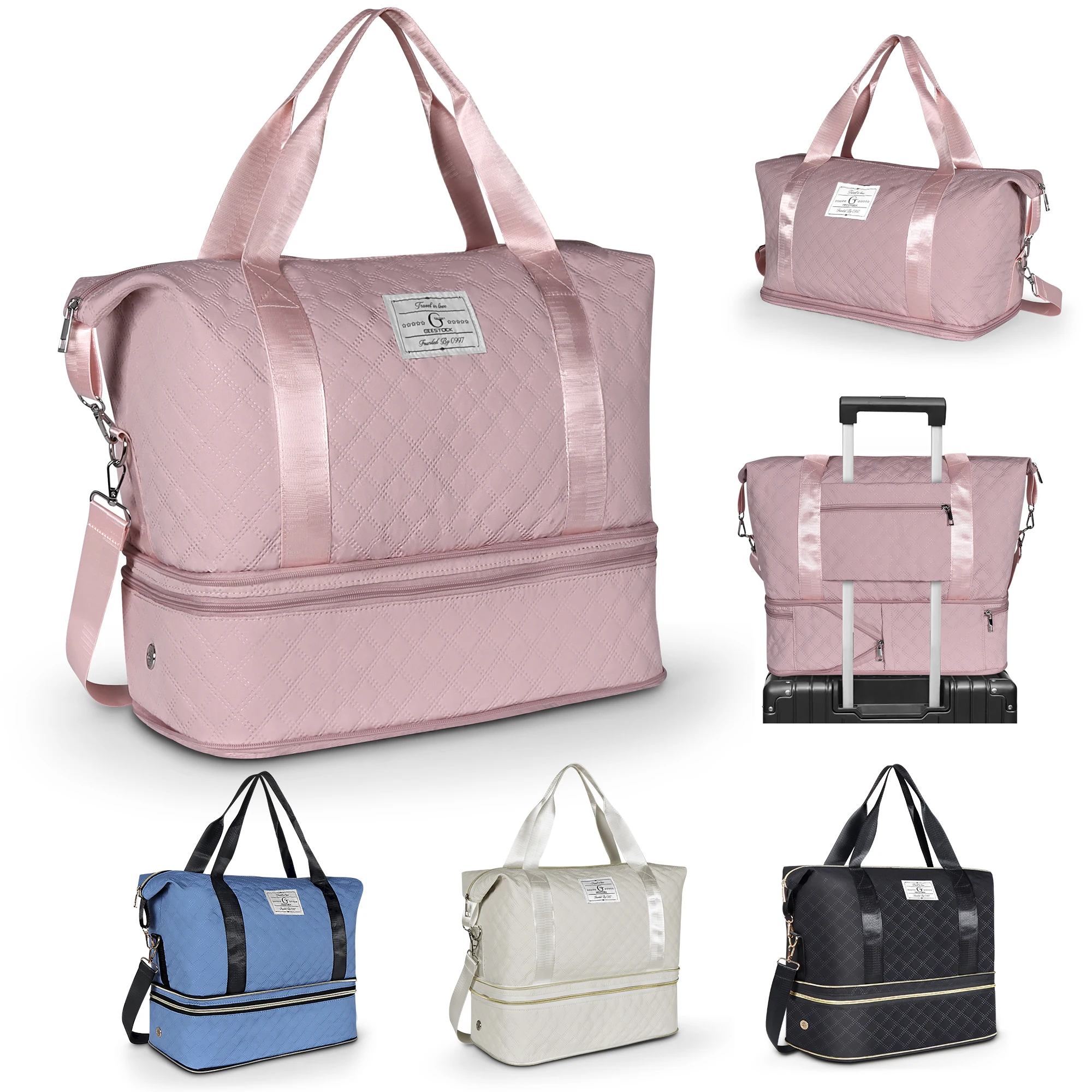 

Travel Bag Durable Build, Quilted Design - Large Capacity, Durable Nylon, Spinner Wheels, Shoulder & Hand Carry Option, Ideal fo