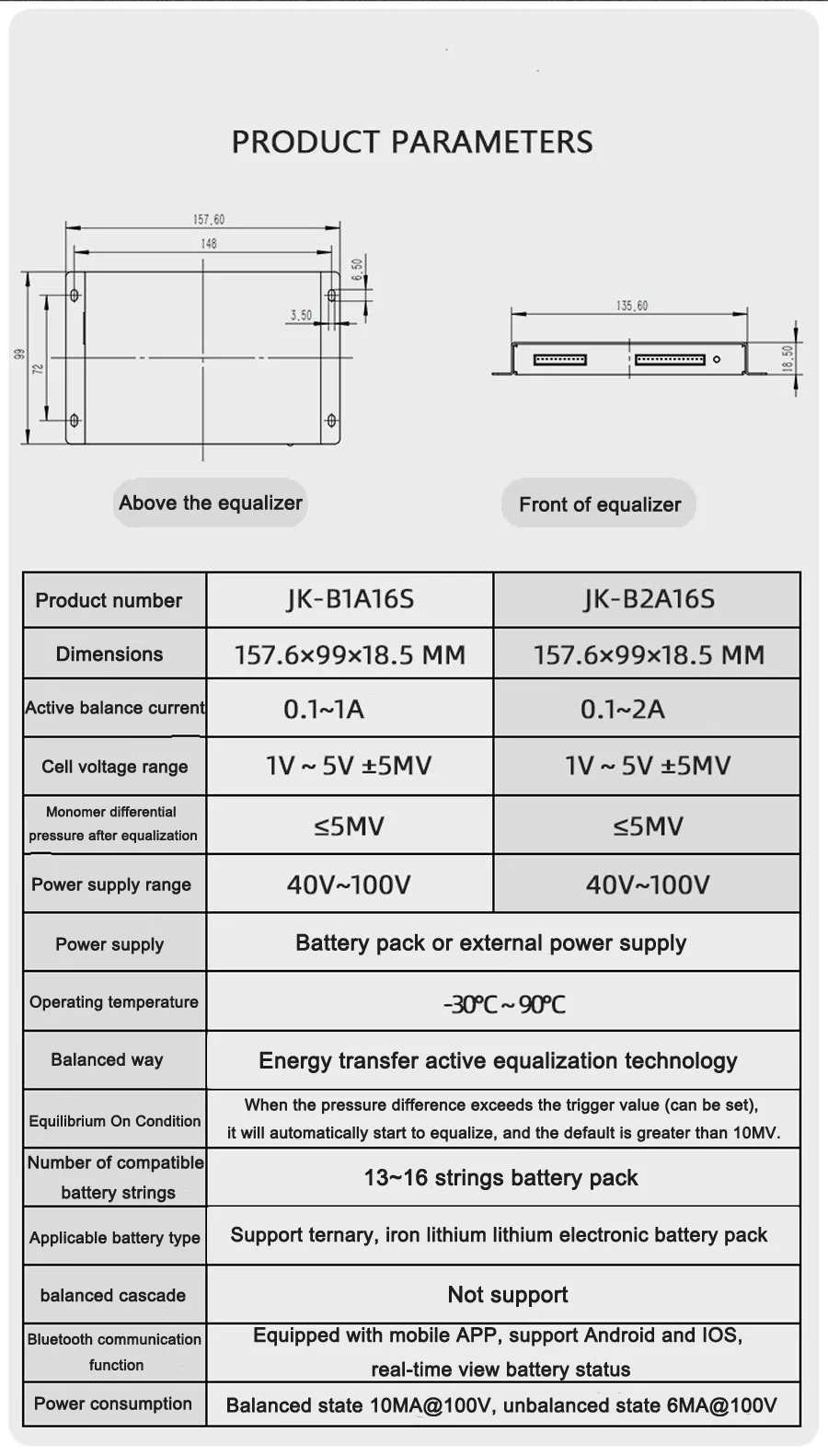 JK smart Lifepo4 LFP/LTO Battery Energy Transmission 13s 16s BMS Balance Board ha02 battery equalizer 12v jk active Balancer