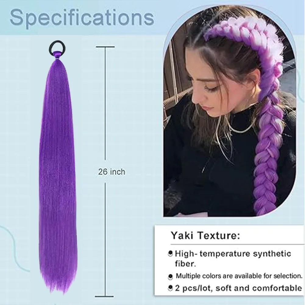 Kpop Demn هنتر لوازم الحفلات رومي تأثيري تجديل ذيل حصان وصلات شعر الاصطناعية 2 قطعة ذيل حصان مستقيم للنساء #2