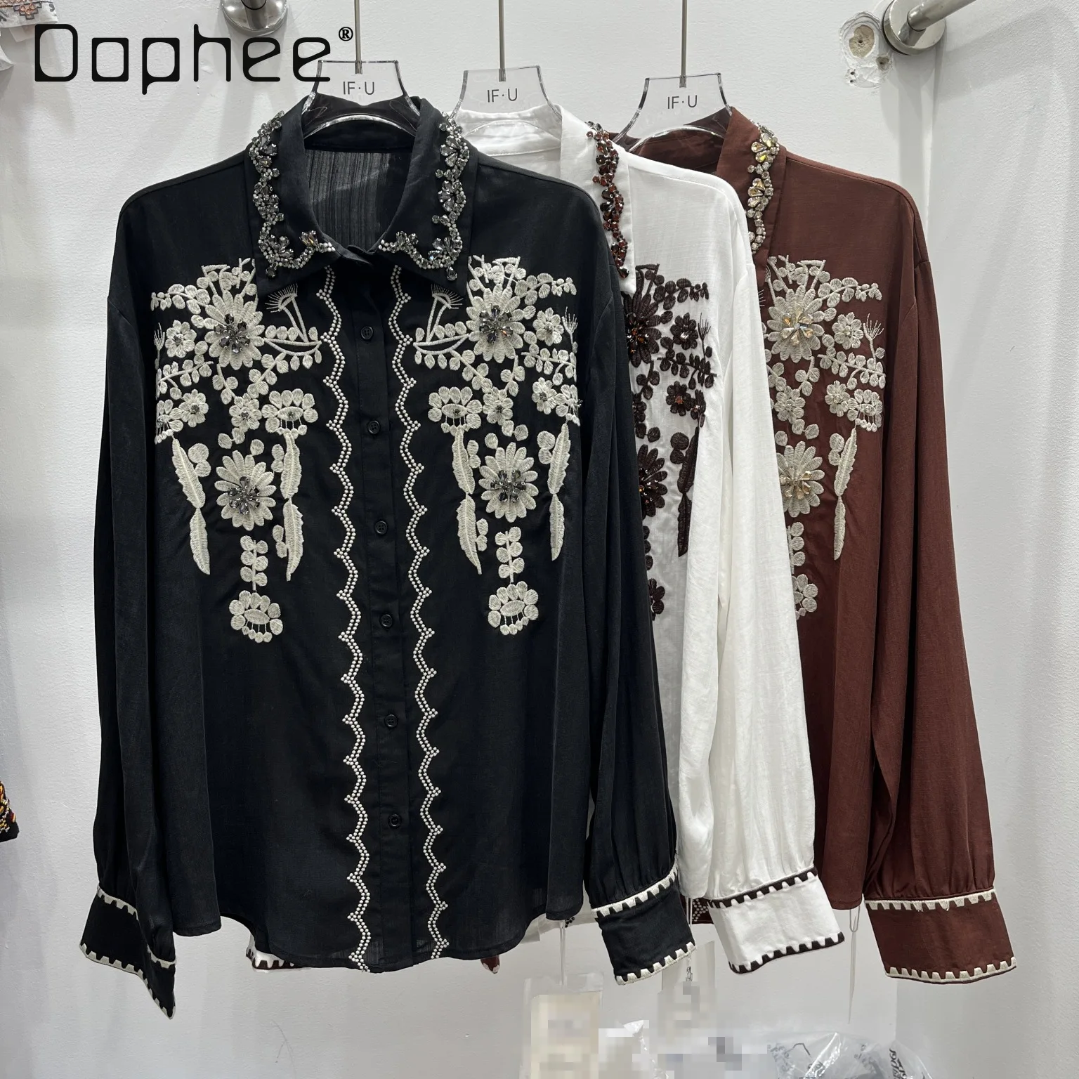 

2026 Spring Summer New French Retro Court Style Long-sleeved Shirt Women Heavy Industry Three-dimensional Flower Loose Shirts