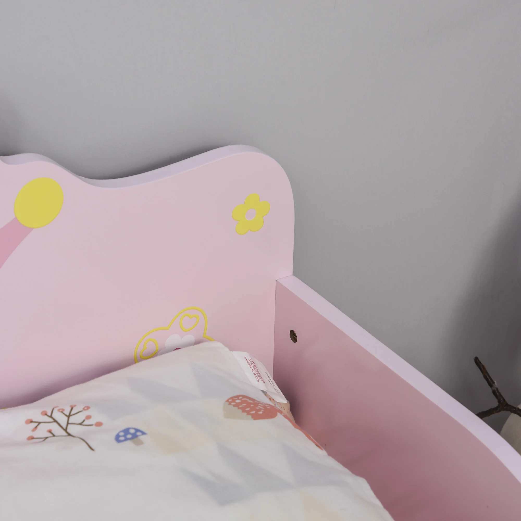 HOMCOM Kids Toddler Bed Princess Crown Theme Safety Side Rails Slats Home Bedroom Furniture 3-6 Yrs Pink 143 x 73 x 60 cm