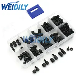 200PCS M3 Nylon M-F Hex Spacers Screw Nut Male Female Screw Assortment Kit Black Stand off Set M3*5mm M3*6 M3*8 M3*10mm