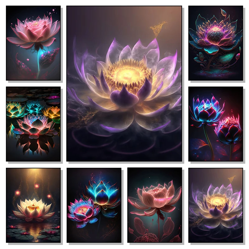 الوردي لوتس الزهور قماش اللوحة الخيال زهرة الملصقات والمطبوعات الدين الفن صور غرفة المعيشة المنزلي ديكور جدارية Cuadr #1