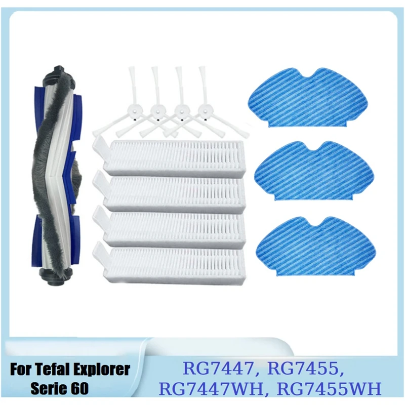 For Tefal Explorer Serie 60 / RG7447, RG7455, RG7447WH, RG7455WH Vacuum Main Side Brush Filter Mop Cloth Parts Accessories Kit