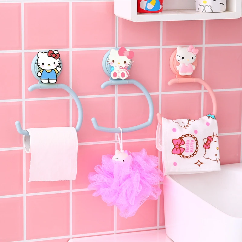 Sanrio Hello Kitty Bathroom Hanging Towel Rack Cartoon Melody Punch-Free Kitchen Cabinet Door Rag Hanger Hook Holder Shelf Gift