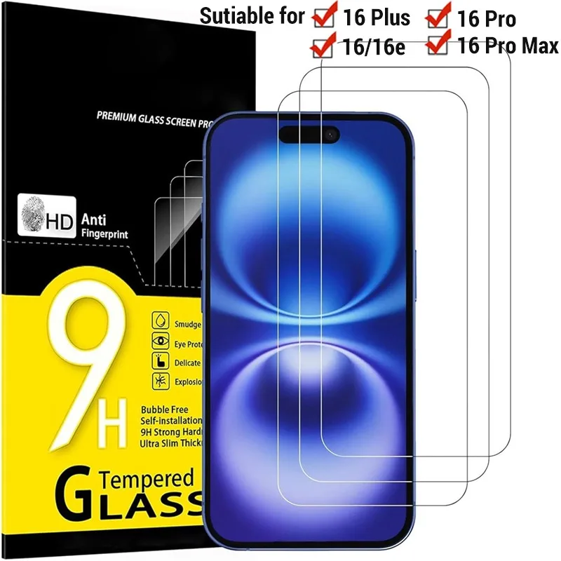 

3/1Pcs Tempered Glass for iPhone 16e 16 Pro Max 16 Plus 16Pro Screen Protector Glass 9H Anti-Scratch Full Cover Protective Film